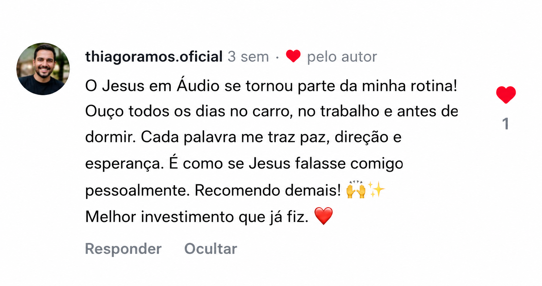 Depoimento de Thiago sobre ouvir o JESUSFLIX em sua rotina