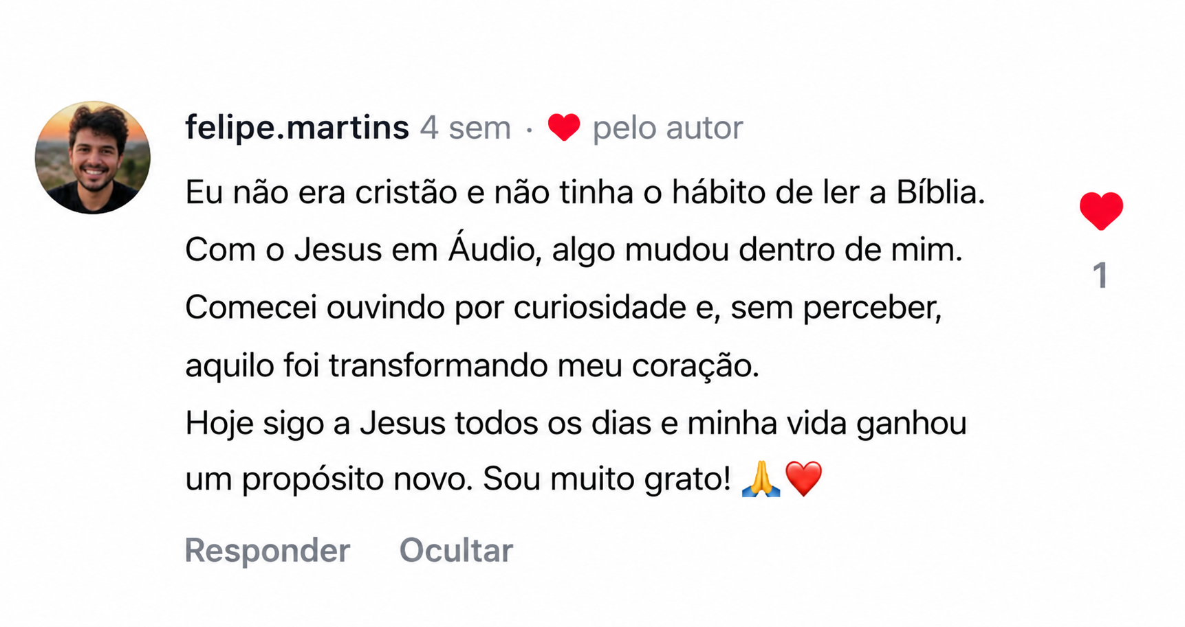 Depoimento de Felipe sobre a transformação que viveu com o JESUSFLIX